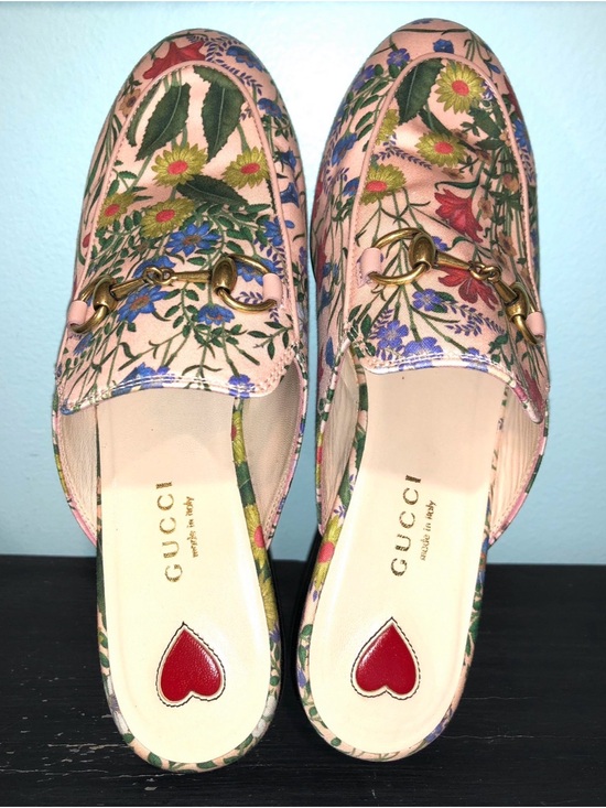Gucci Shoes - Gucci Pink Floral Leather Horsebit Mules Loafers Flats size US 5 EU 35
